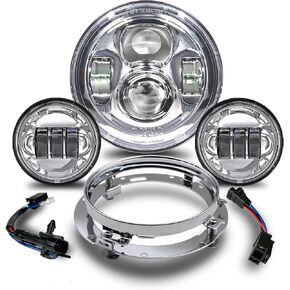 7 inch Motorcycle LED Headlight 4.5" Fog Passing Lights DOT SAE Approved, Compatible with Davidson Fat Boy Street Glide Heritage Softail Road King Switchback Electra Glide Ultra Classic Chrome