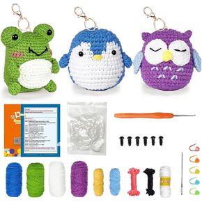NOTLATE 1set Beginner Crochet Kit with English Instruction Manual - Includes Yarn and Patterns for Making Adorable Cartoon Dolls - Perfect for Adults and Beginners (Penguin, Frog, Owl) in Saudi Arabia
