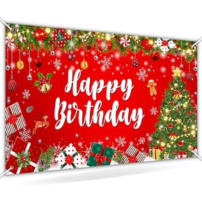 Avezano Christmas Birthday Party Decorations Christmas Birthday Banner Xmas Tree Birthday Party Backdrop for Kids Adults 70.8 x 43.3inch