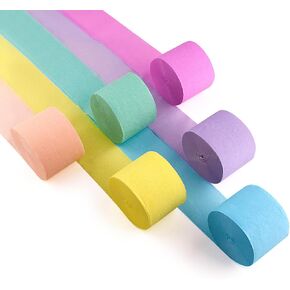 Large Crepe Paper Streamers 6 Rolls 2.2 Inch x 123 Ft/Roll Party Streamers for Party Backdrop Craft Tissue Paper Party Decorations Wedding Birthday Graduation Decor DIY Supplies - Macaron