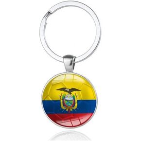 Art Attack Ecuadorian Flag Soccer Keychain, Ecuador La Tri Tricolors National Football Team Accessories History Party Favor Fan Car Key Chain Ring Pendant Charm (Silver)