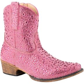 ROPER Womens Shay Jewells Ankle Rhinestone Snip Toe Casual Boots Ankle Low Heel 1-2" - Silver