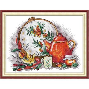 Meecaa Cross Stitch Kits 14 Count Stamped, Sunflower Flower Bee Embroidery Kit with Accessories Pre Printed (28×30cm)(Sunflower)