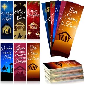 100 Pcs Christmas Bookmarks Bulk Jesus Bookmarks Religious Nativity Bookmarks for Students Holiday Greeting Cards Scripture Bookmarks for Xmas Christian Gifts Church Sunday School Bible Study