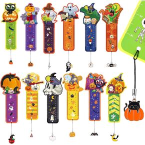 24 Pcs Halloween Bookmarks,Halloween Bookmark Ruler Pumpkins Ghost Skulls Book Page Clips with Metal Charms for Kids Classroom Rewards Trick or Treat Prizes Halloween Holiday Party Favor Decorations