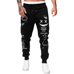 WDIRARA Men's Graphic Print Knot Front Sweatpants Drawstring Elastic Waist Trousers with Pockets