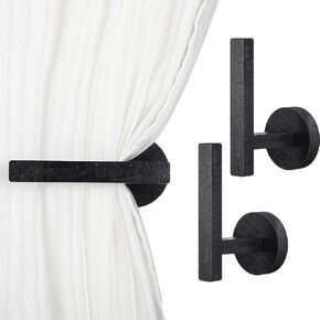 Queekay Wood Curtain Holdbacks Tiebacks Self Adhesive Curtain Hold Backs Holder L Shaped Curtain Hooks Pull Backs Curtain Tie Backs for Home Office Window Decor (2)