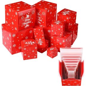 TecUnite 12 Pcs Christmas Prank Gift Box Nesting Gift Boxes Merry Christmas Gift Box Funny Prank Boxes for Christmas Birthday Wrapping Gift (1.9-6.3 Inch)