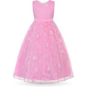 Uhnice Flower Girl Embroidered Dress Sleeveless Lace Ball Gown Formal Princess Dress for Wedding Birthday Party