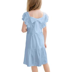 فستان VASCHY للفتيات مكشكش مقصوص من الخلف وتفاصيل فيونكة للمناسبات الخاصة فستان صيفي متأرجح من القطن in Kuwait