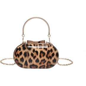 Small Leopard Print Clutch Evening Tote Bag Top Handle Cheetah Print Satchel Handbag with Chain Animal Print Purse