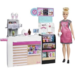 Barbie You Can Be Anything Doll, Coffee Shop Cafe Playset with Blonde Doll, 20 Doll Accessories and Toy Coffee Smoothie Maker, Toys for Ages 3 and Up, One Doll and One Coffee Shop, GMW03