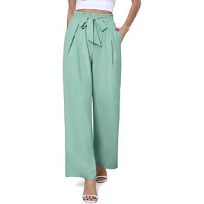 Women's Wide Leg Palazzo Pants High Waisted Loose Dressy Paperbag Tie Knot Casual Work Trousers with Pockets