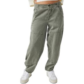 Free People Women's Turn Away Tapered Carpenter Pants, Hunter Green, 4