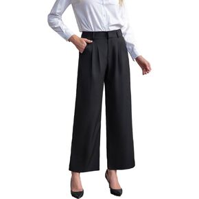 Everbellus Casual Wide Leg Dress Pants for Women High Elastic Waisted Work Tailored Pants Pocket Business Trousers