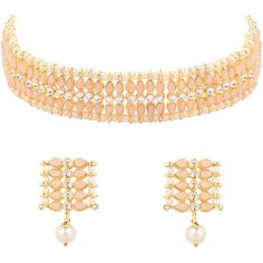 I Jewels Gold Plated Indian Wedding Bollywood Gold Pearl & Kundan Studded Choker Necklace Jewellery Set For Women (K7209) in Kuwait