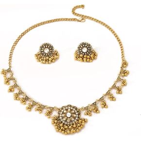 Bohemian Flower Earrings Pendant Necklace Jewelry Set Wedding Statement Cubic Zirconia Boho Choker Drop Dangling Tassel Beaded Bollywood Promise Cocktail Party Birthday Christmas Anniversary Jewelry Gifts for Women