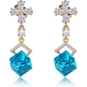 Austrian Crystal Dangle Earrings for Women Wedding Earrings18K Gold Plated Hypoallergenic Cubic Zirconia Flower Earrings for Brides Bridesmaids Prom Gift