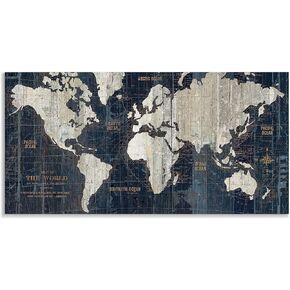 Renditions Gallery Old World Map Canvas Wall Art, White and Grey, Antique Travel Map of the World, Vintage, Premium Gallery Wrapped, Ready to Hang, Multi Piece, Overall Size: 32"x64", Made in USA
