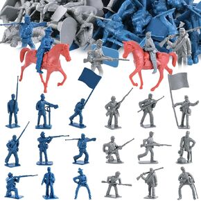 LovesTown 82PCS Civil War Solider Toys, 40 Blue and 40 Gray Uniform Action Figures Plastic Toy Soldier with Rideable Horses for Kids Birthday History Class