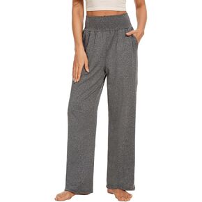 iniber Women's Wide Leg Casual Loose Lounge Pants Yoga Sweatpants High Waisted Comfy Pajama Flowy Pants with Pockets