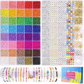 Funtopia 3mm Seed Beads for Jewelry Making, 10000pcs 40 Colors, Friendship Bracelet Beads with Pendant Charms, DIY Craft for Girls Women