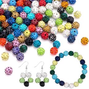 120 PCS Rhinestone Beads,Shiny Round Shamballa Disco Ball Beads Bulk, 10mm Fancy Sparkly Diamond Bead, Crystal Clay Bead for Pens, Beadable Pen Beads for Bracelet Necklace Earring Crafting…