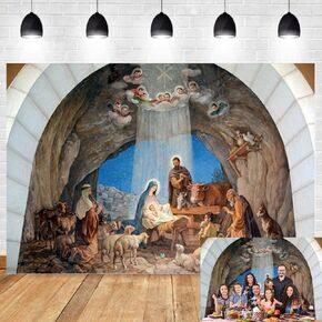 7x5ft The Birth of Christ Backdrop Jesus Prays Holy Light Christ Nativity Scene Photo Background Nativity Story Christian Christmas Church Event Easter Infant Baptism Baby Shower Banner
