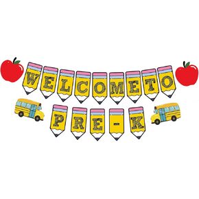 مرحبًا بك في لافتة PRE-K، لوحة إعلانات ديكورات العودة إلى المدرسة من PRE-K، ديكورات العودة إلى المدرسة في مرحلة ما قبل المدرسة، لافتة العودة إلى المدرسة من PRE-K، اليوم الأول من ديكورات ما قبل المدرسة من PRE-K