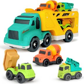 Toddler Toys Trucks for 2 3 4 Year Old Boy, Kids Toy Cars with Dump Truck Toy, Crane, Mixer Cement, No BPA, No Phthalates, PVC, Baby Toys for Ages 2-4, Baby Boy Gifts for Birthday Christmas