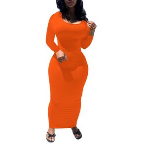 PINSV Women's Bodycon Maxi Dress Basic Scoop Neck Long Sleeve Casual Long wrap Maxi Dresses for Women