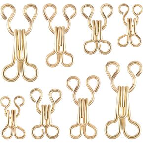 CustomyLife 80 Pairs Sewing Hooks and Eyes Closure 9/12/14/16mm Gold Alloy Sew on Snaps for Bra Clothing Replacement Trousers Skirts