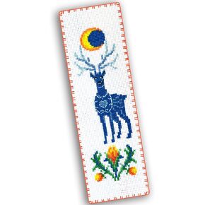 Povitrulya Stag and Moon - Counted Cross Stitch Bookmark Kit - DIY Embroidery Set - Hand Made Christmas Gift for Adults and Kids