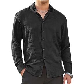 Alex Vando Mens Luxury Satin Dress Shirt Long Sleeve Silk Shiny Sateen Party Shirt