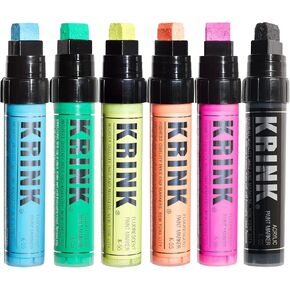 Krink K-55 Paint Marker 6-Pack - Vibrant and Opaque Fine Art Acrylic Paint Pens for Smooth Surfaces - Acrylic Paint Markers for Metal Paper and Painted Surfaces - Graffiti Markers for Signs and More