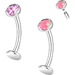 2Pcs F136 Titanium Belly Button Ring for Woman 14G Opal Cubic Zirconia Navel Piercing Jewelry Internally Threaded Long Bar Stud Flat Back Belly Piercing 10/12/14MM