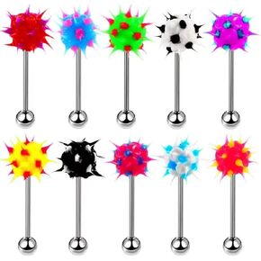 10 Pcs Set Surgical Steel Spiky Ins Colorful Fire Tongue Nipple Ear Rings Bar Barbell Stud Piercing - 10pcs