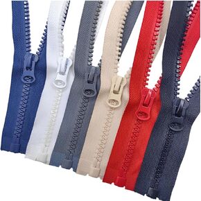 Wonesifee Separating Zippers #8Resin Plastic Zippers 6pcs 24" for Sewing Parka Down Jacket Coat Clothes Large Molded Heavy Duty Long Zippers Bulk 6 Colors 24inch