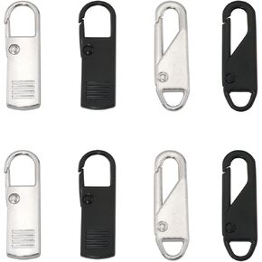 ZCZQC Zipper Pull Tab 8PCS 2Sizes Metal Zipper Head Universal Detachable Zipper Puller Zipper Slider Pull Fix Repair Replacement Puller Zipper Repair Kit Black and Silver