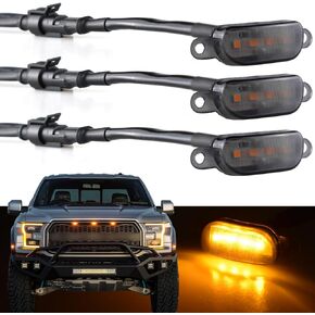 Boigoo Truck Front Grille Light متوافق مع Ford F150 Raptor 2004-2019 & Dodge Ram 1500 2013-2018 شبكات ما بعد البيع على طراز Raptor، شبكة شاحنات مزخرفة باللون الأصفر LED (أضواء كهرمانية عدسات مدخنة)