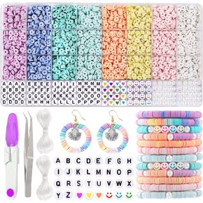 3860pcs Clay Beads Bracelet Making Kit 8 Pastel Colors Polymer Heishi Beads for Girls Adult Flat Beads Letter Beads and Pearl for DIY Friendship Bracelet