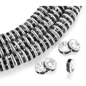 QINJIEJIE 200PCS Rondelle Spacer Beads for Jewelry Making, Silver Rhinestone Spacer Beads Bulk, 8mm Spacer Beads for Pens Beads, Sparkle Crystal Spacer Loose Bead for Necklace Bracelet Earring Jewelry