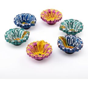Earthen Diya Handmade Clay Terracotta Diwali Diya Tea Light Holder for Pooja Deepak Decoration Deepam Decorative Lighting Accessories Traditional Indian Festival Décor (Shankh Shape - Set of 6)