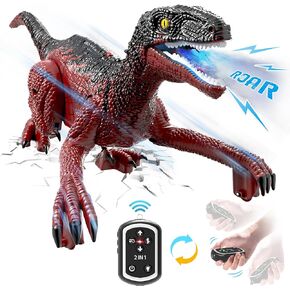 Eulogia Dinosaur RC Car, Kids Dinosaur Toys with 2-in-1 Remote, Gesture-Sensing Dinosaur Spray Roar Light, One-Key Demo Dino Toys 4-12 Boys Grils Gift for Birthday Christmas Party