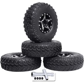4PCS 1.0 Beadlock Wheel Rims Tires Set w/Locknuts and Wrench for 1/24 RC Crawler Car Axial SCX24 90081 AXI00001 AXI00002 Parts (Style 1)