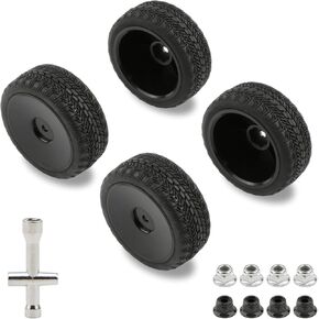 4 Pack 12mm Hex Wheels and Tires Set with Locknuts and Wrench for RC 1/10 On Road Racing Touring Car