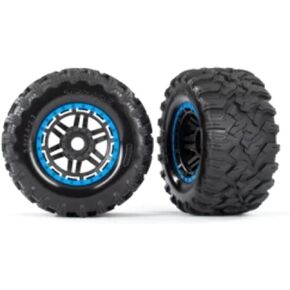 Traxxas 8972A Tires & Wheels, Black, Blue Beadlock Style, Maxx Mt Tires (2) 17mm