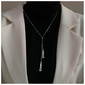 Silver Triangle Y Necklace Chain Long Triangle Lariat Necklace Adjustable Y Shape Necklace Minimalist Long Geometric Necklace Chain Jewelry for Women and Girls
