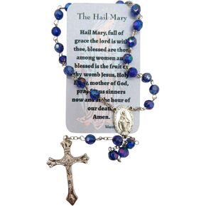 Westmon Works Our Father Hail Mary Rosary Set Glass Bead and Metal with Holy Prayer Card and Organza Gift Bag
