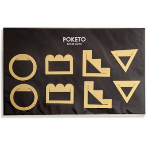 Poketo Brass Paper Page Book Clips Set of 8 Geometric Shapes, Office Supplies